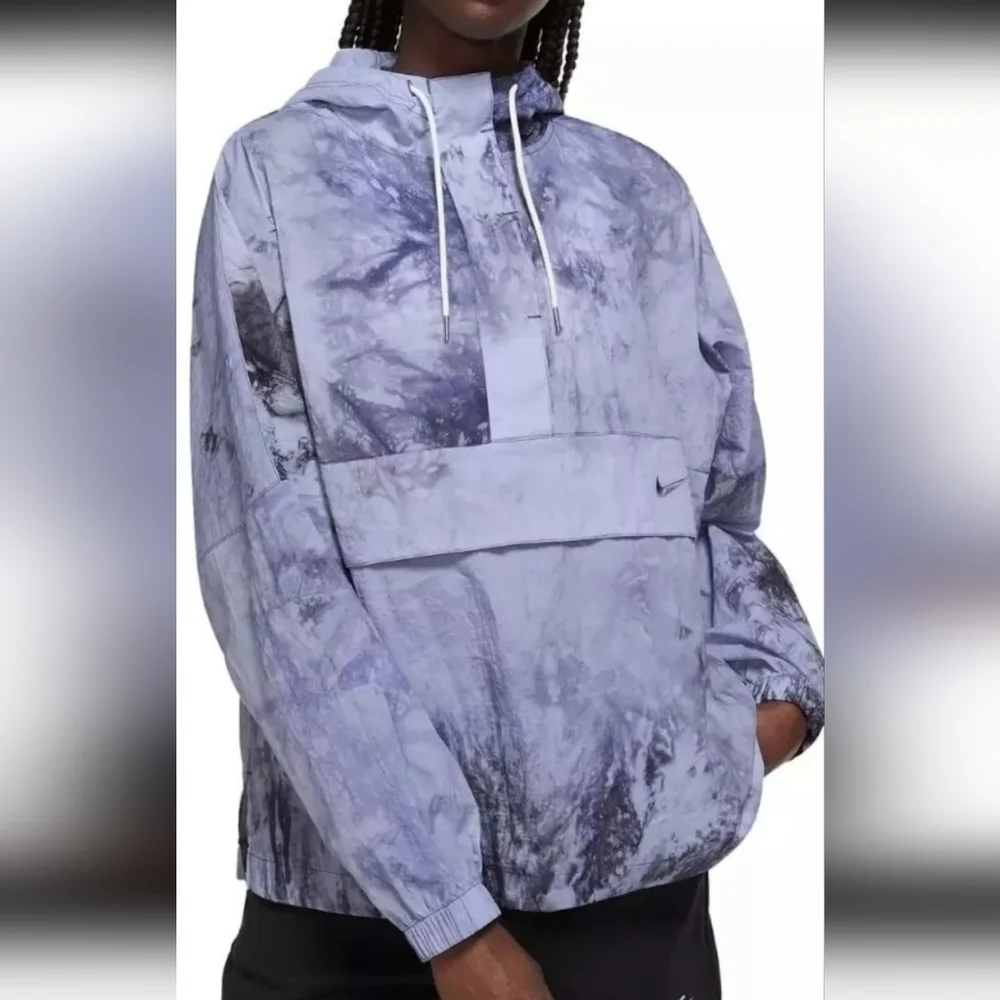 NWT Nike Womens Blue Marl Pull Over Windbreaker Jacket Size Medium - Picture 1 of 5